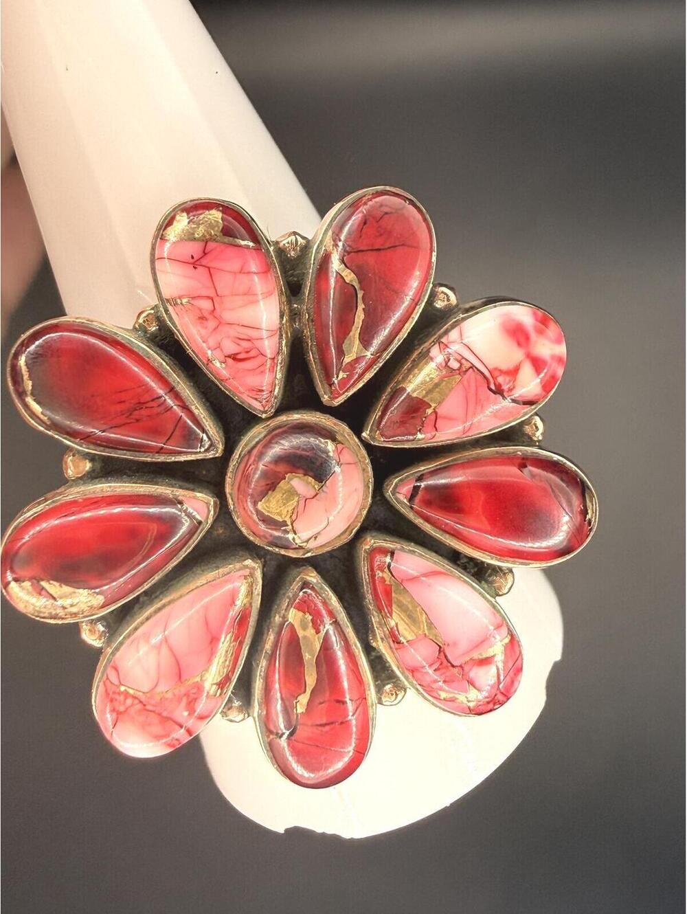 Rose Dahlia Oyster & Copper Floral Statement Ring